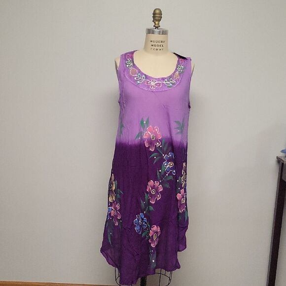 Ocean Breeze Purple Floral Sleeveless Dress, Swim Suit Cover Up. Free Size - Picture 1 of 6